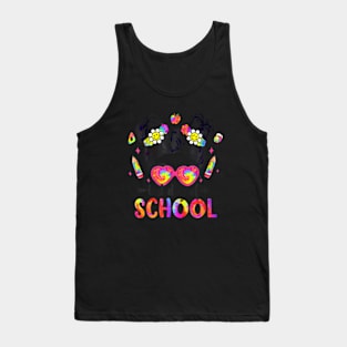 Messy Bun Girl Glasses Pencil Last Day Of School Tie Dye Kid Tank Top